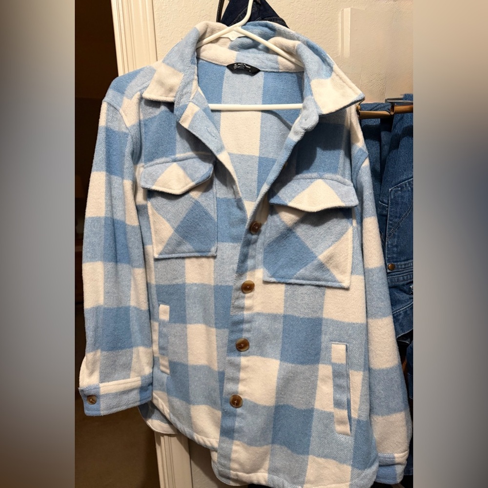 Blue and White Plaid Jacket